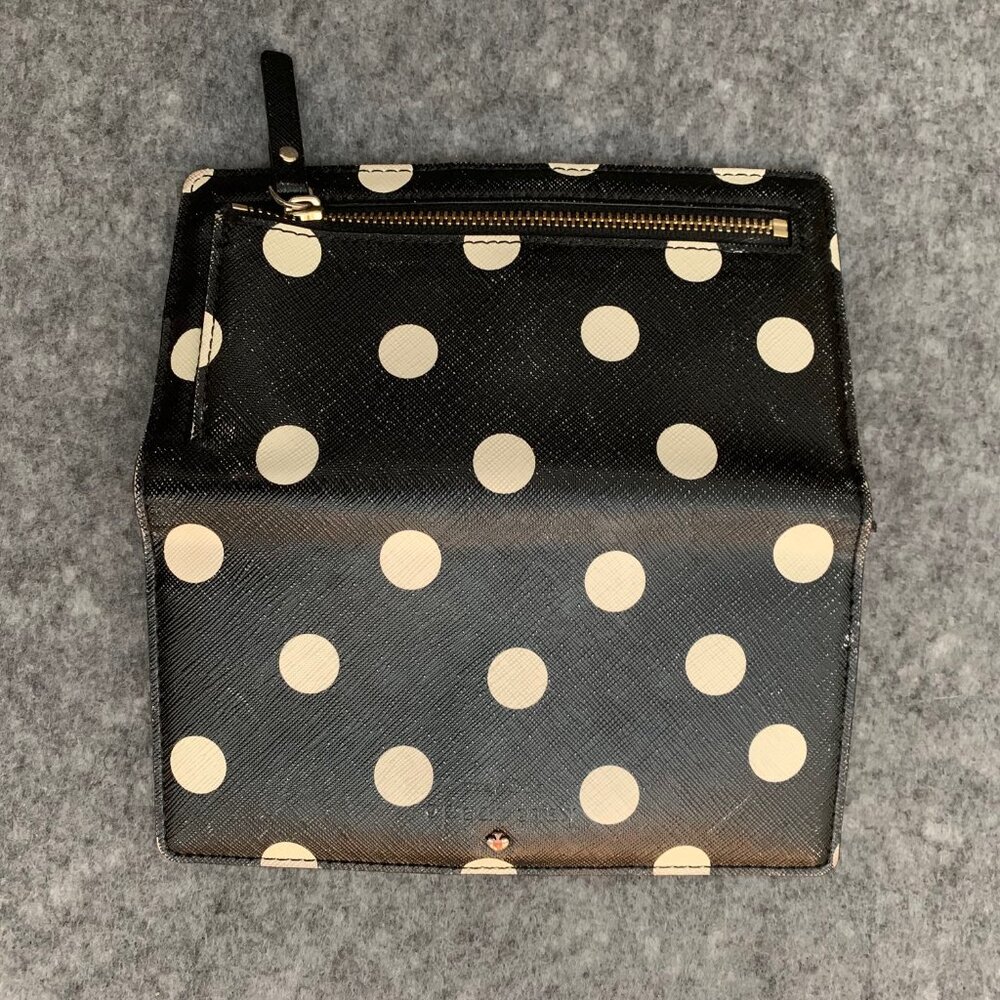 Kate Spade New York Women’s Distressed Look Polka Dots Black and White Wallet - Picture 7 of 10